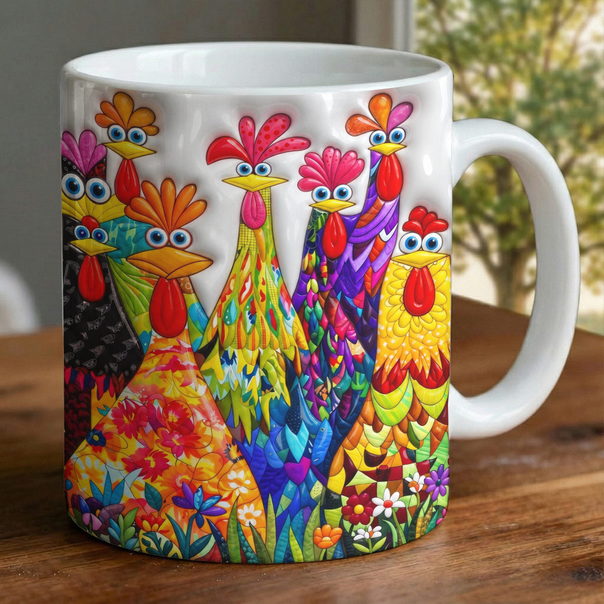 Chicken Ceramic Mug Colorful Chickens
