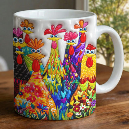 Chicken Ceramic Mug Colorful Chickens