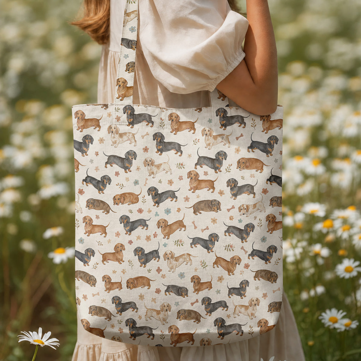 Dachshund Canvas Tote Bag Cozy Dachshund Companions