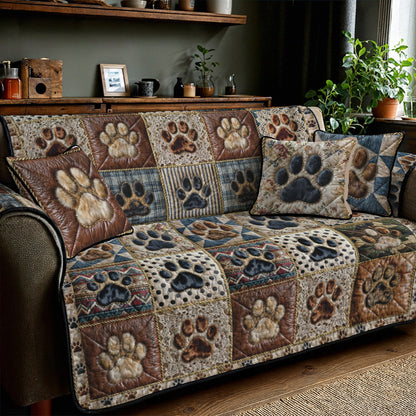 Dog Quilted Sofa Cover Cozy Patchwork Paws