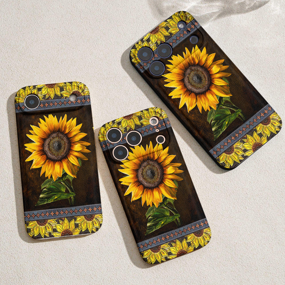 Sunflower Leather Phone Case Golden Sunflower Glow