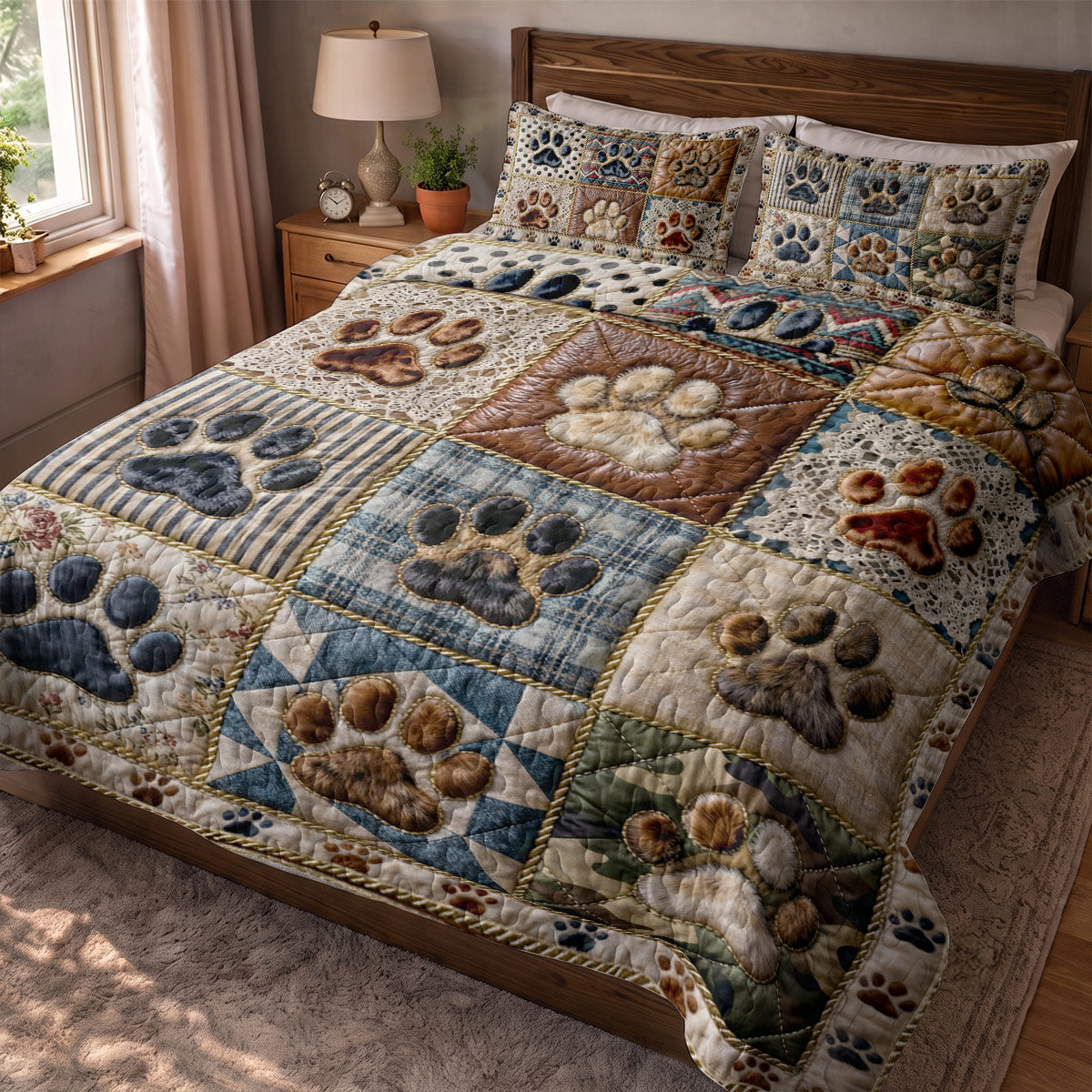 Dog Lover Quilted Blanket Cozy Patchwork Paws