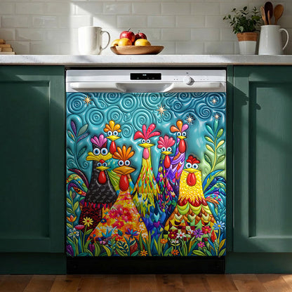 Chicken Magnetic Dishwasher Cover Colorful Chicken Garden