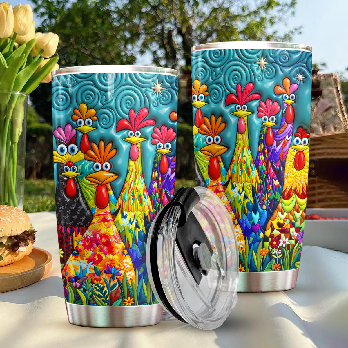 Chicken 20 oz Tumbler Colorful Chicken Garden
