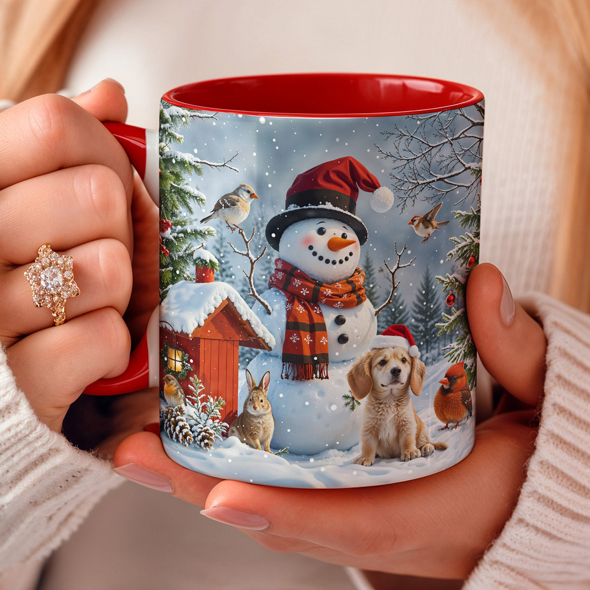 Winter Ceramic Accent Mug Happy Snowman’s Woodland Companions