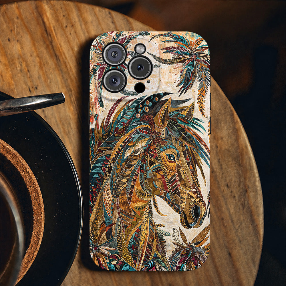 Horse Leather Phone Case Bohemian Horse Feather