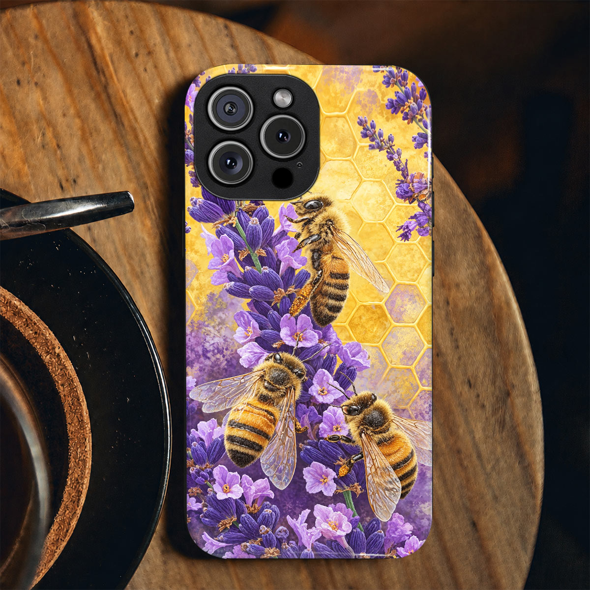 Bee Phone Case Honeybees & Lavender Honeycomb