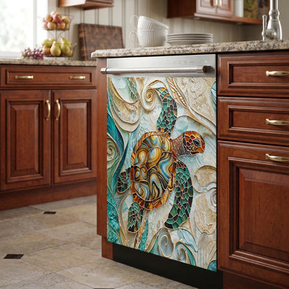 Sea Turtle Magnetic Dishwasher Cover Ocean Mosaic Sea Turtle