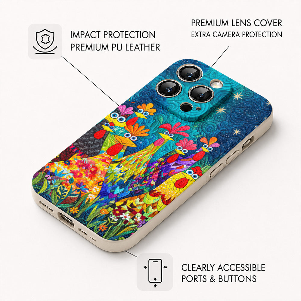 Chicken Leather Phone Case Colorful Chicken Garden