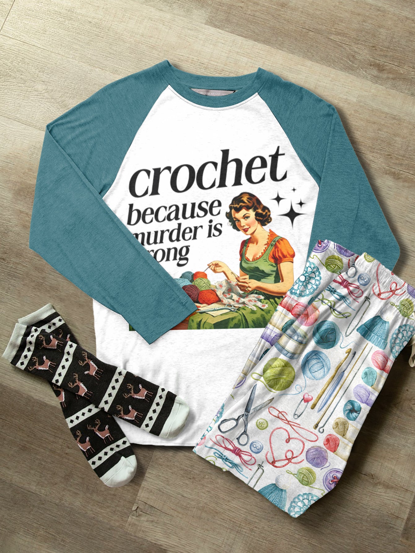 Crochet Lover Raglan Lounge Pajamas Crochet Because Mur-der Is Wrong