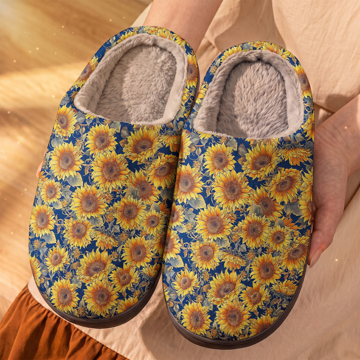 Sunflower Fleece Lined Slippers Gorgeous Flowers
