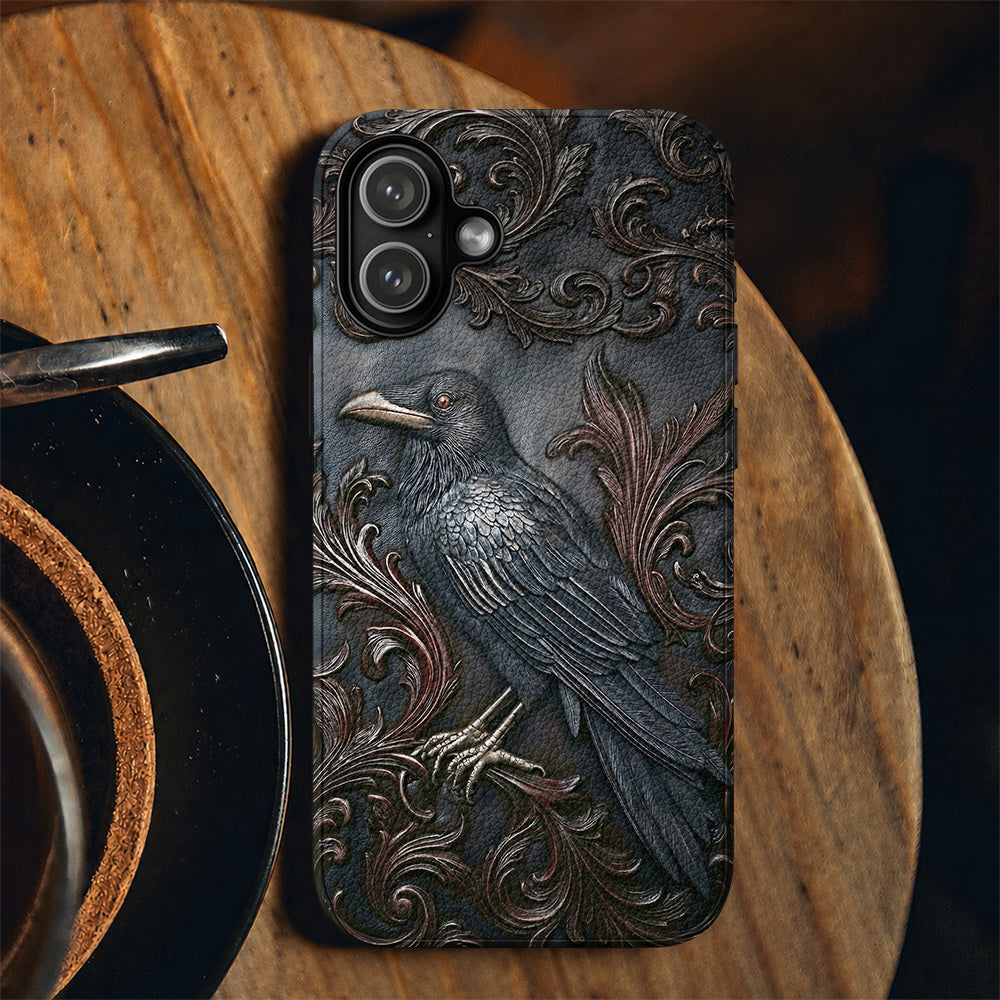 Gothic Leather Phone Case Midnight Raven