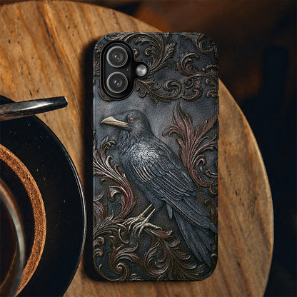 Gothic Leather Phone Case Midnight Raven