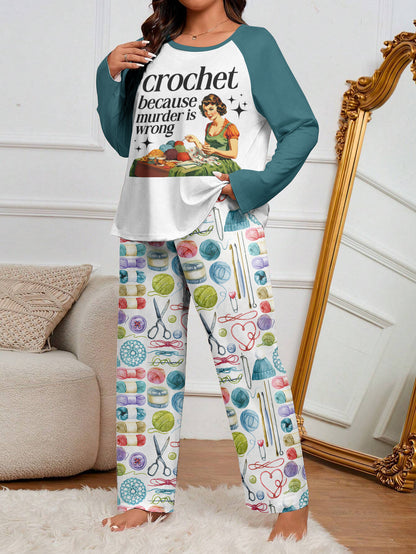 Crochet Lover Raglan Lounge Pajamas Crochet Because Mur-der Is Wrong