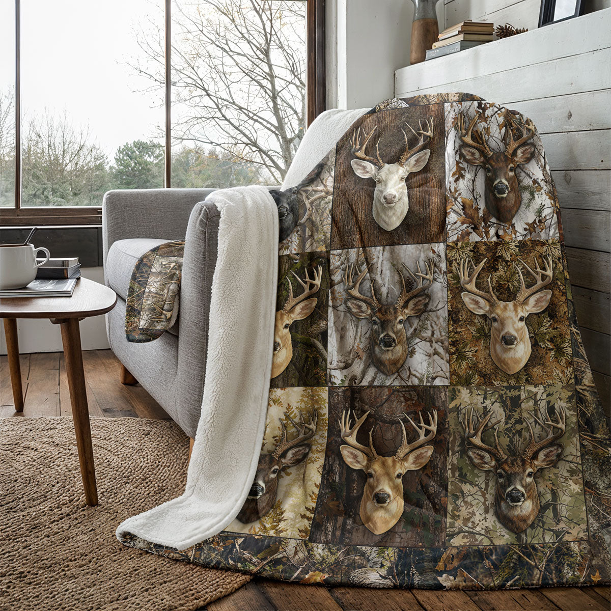 Deer Hunting Fleece Blanket Majestic Whitetail Patchworks