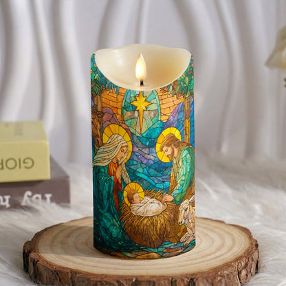God LED Candle Stained-Glass Nativity of Light