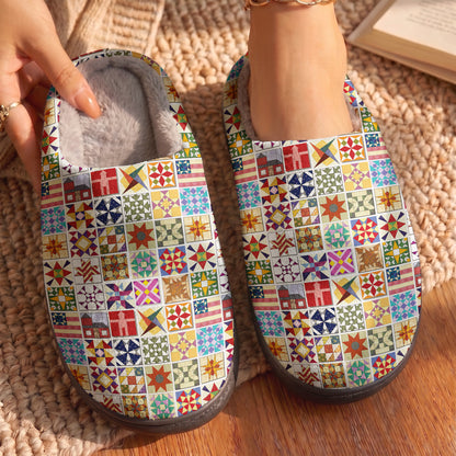 Sewing Lover Fleece Lined Slippers Quilt Blocks