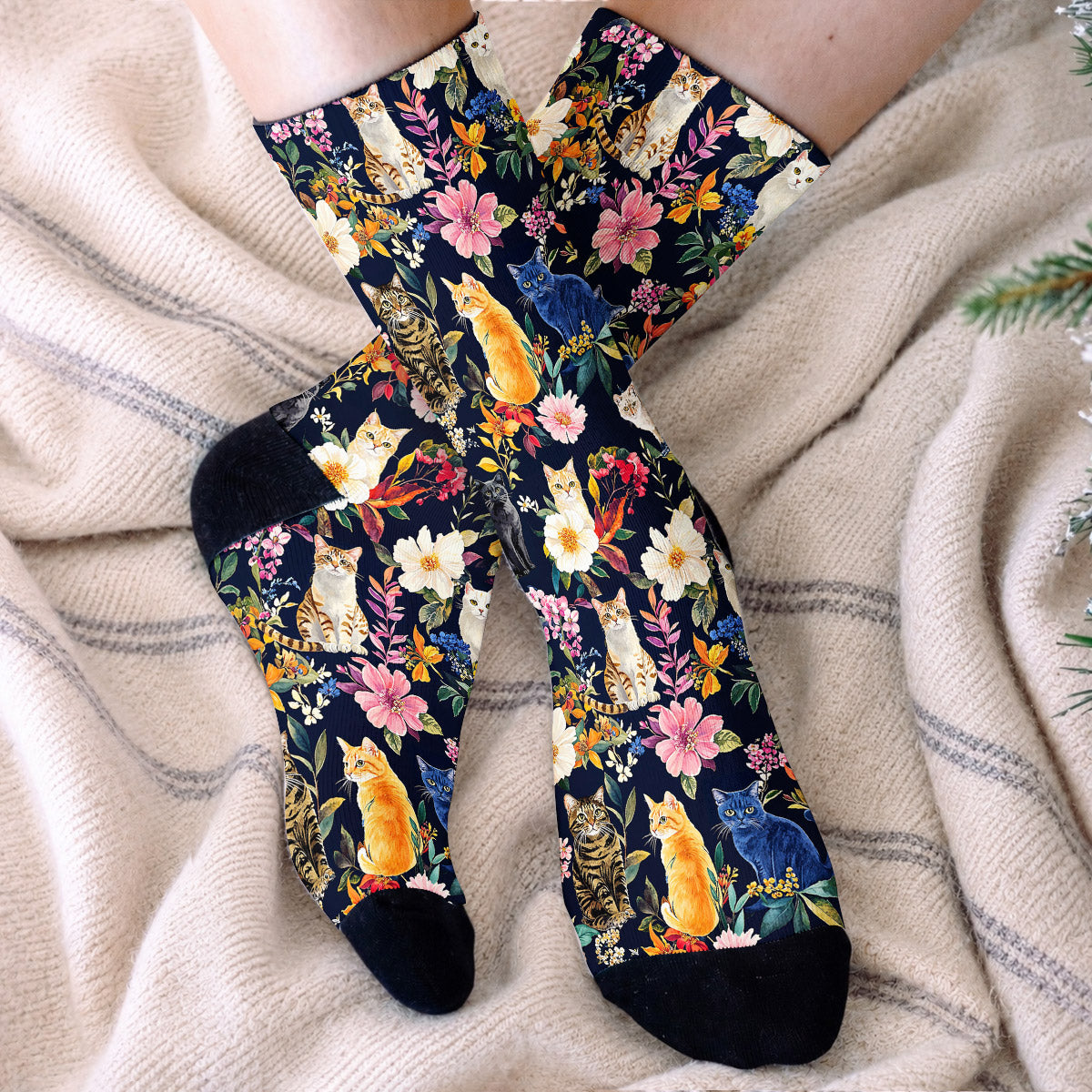Cat Crew Socks Moonlit Garden Whiskers