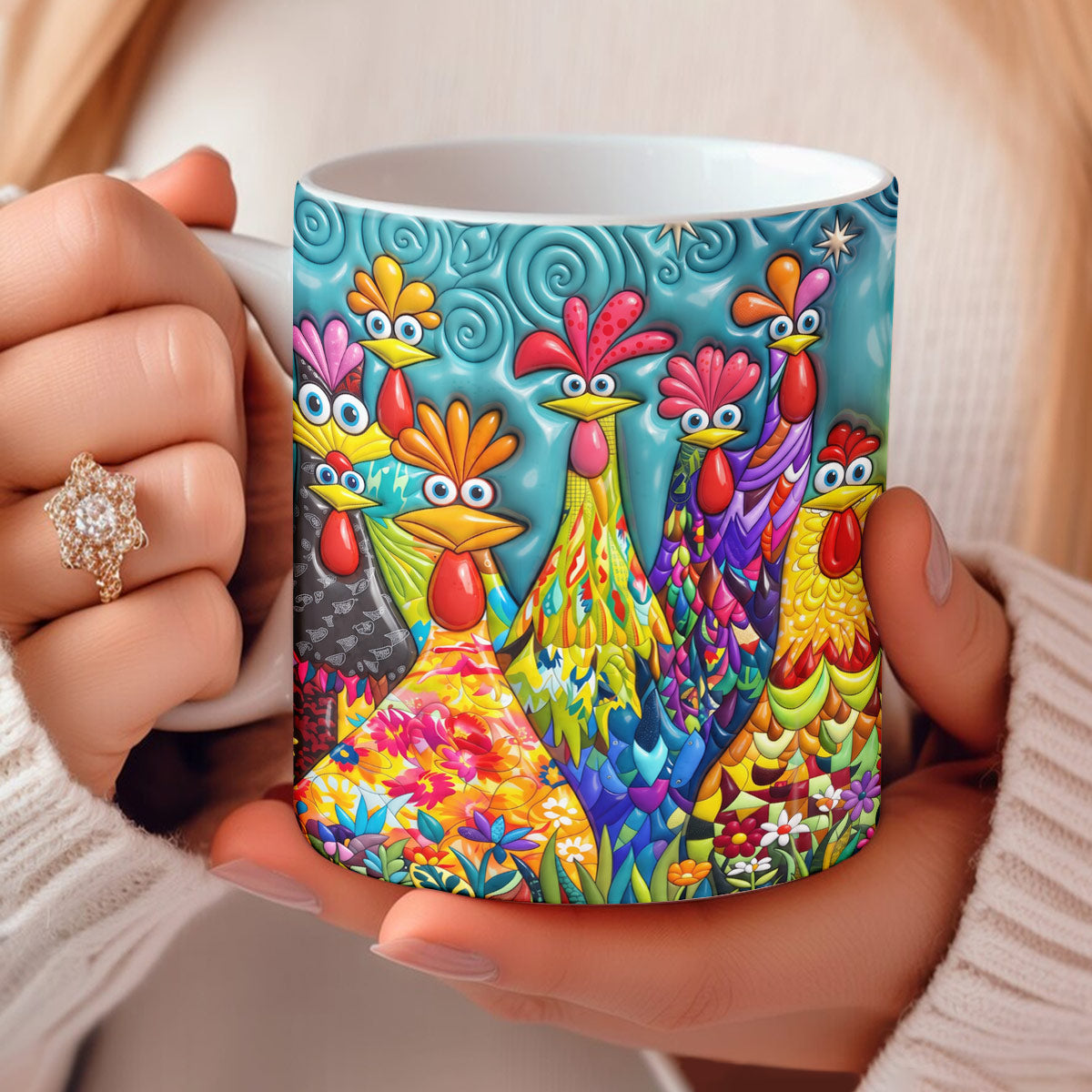 Chicken Ceramic Mug Colorful Chicken Garden