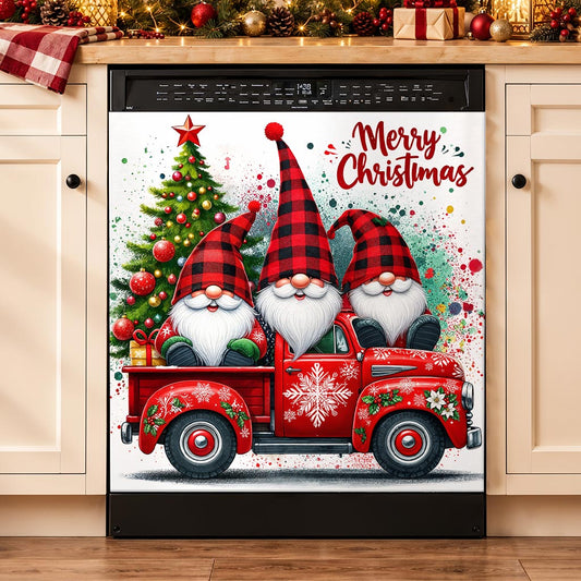 Christmas Magnetic Dishwasher Cover Christmas Gnome Truck Cheer