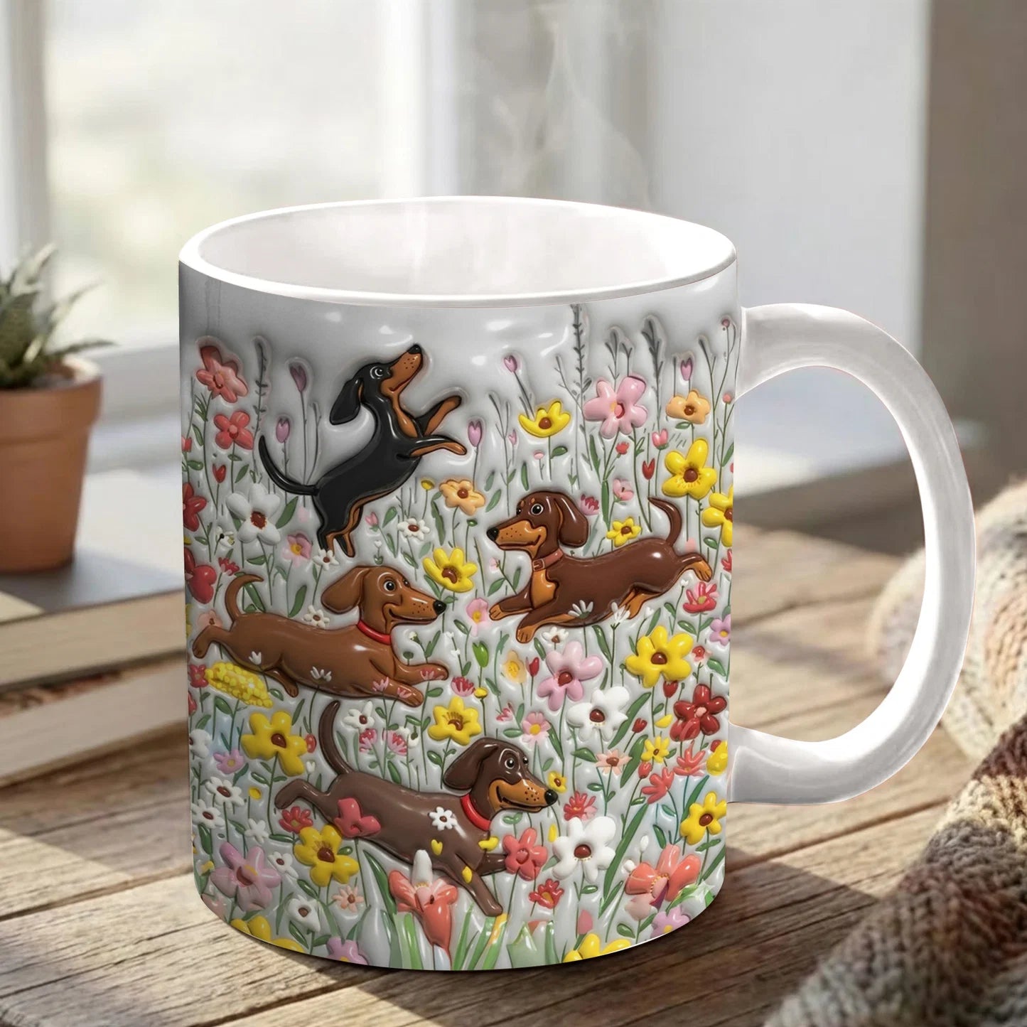 Dachshund 11Oz Mug Dachshunds In Flower Garden