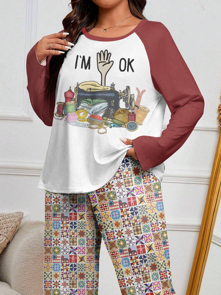 Sewing Lover Raglan Lounge Pajamas I'm OK Quilt Blocks