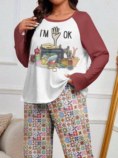 Sewing Lover Raglan Lounge Pajamas I'm OK Quilt Blocks