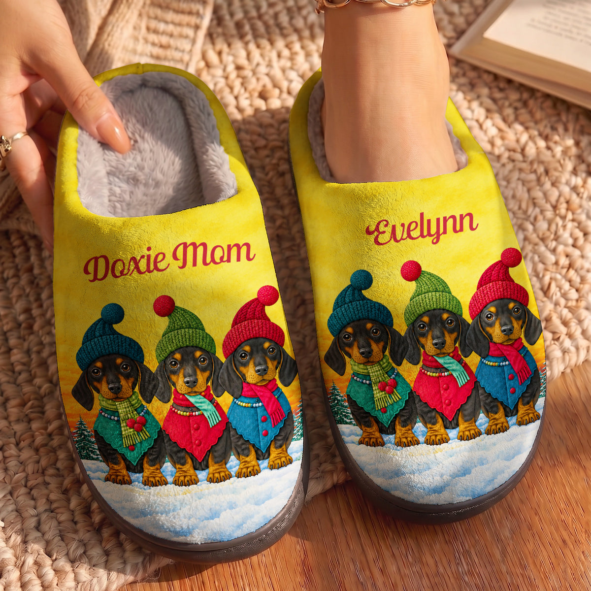 Personalized Dachshund Fleece Lined Slippers Doxie Mom