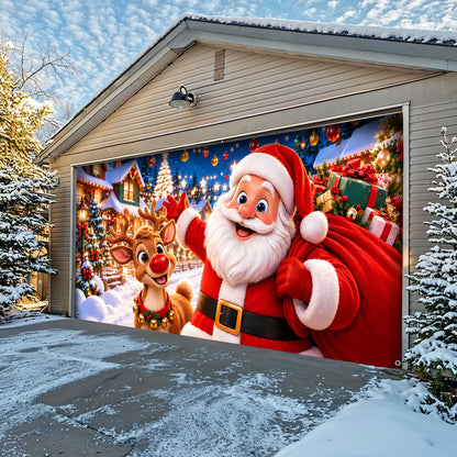 Christmas Garage Door Banner Decoration – Santa & Reindeer’s Festive Adventure