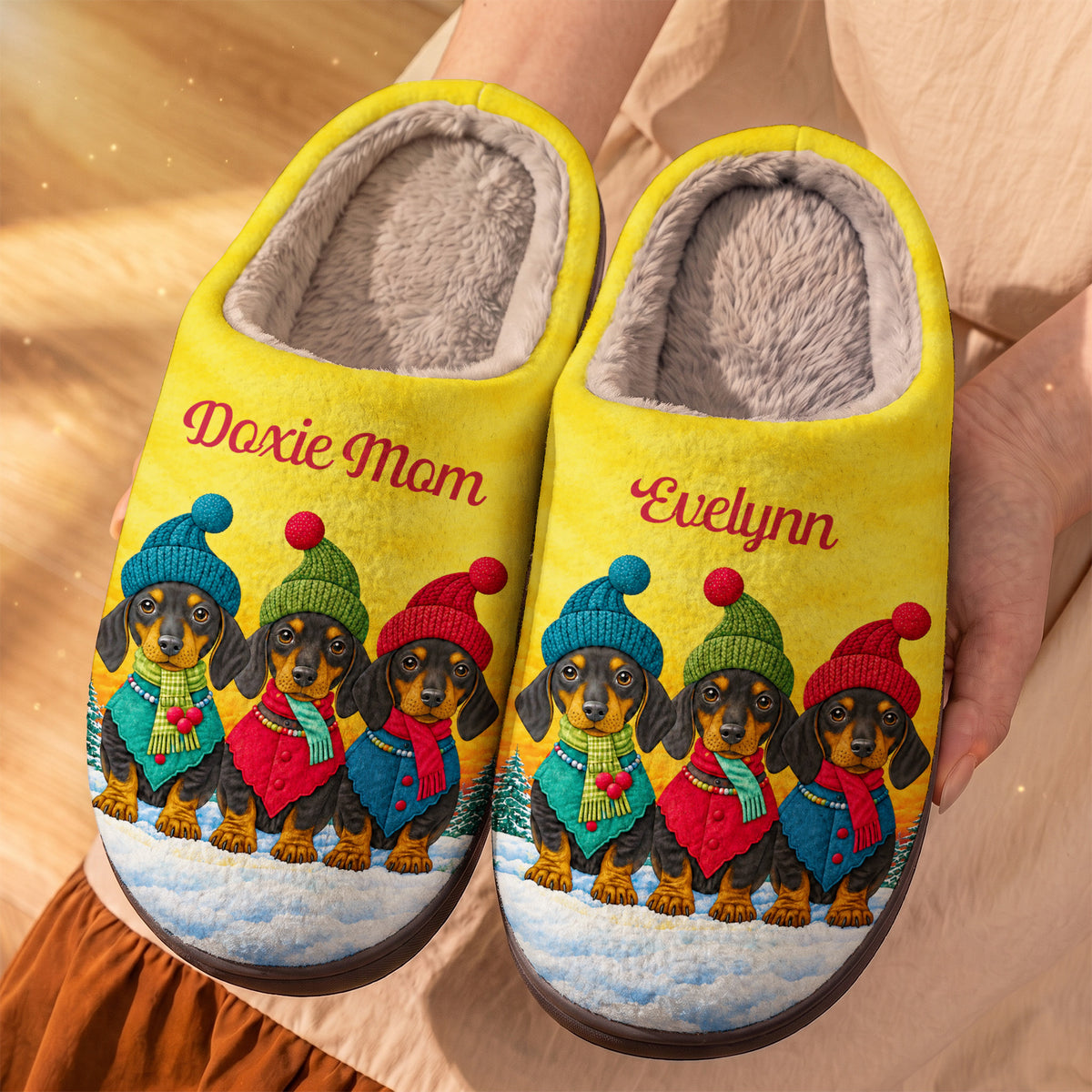 Personalized Dachshund Fleece Lined Slippers Doxie Mom