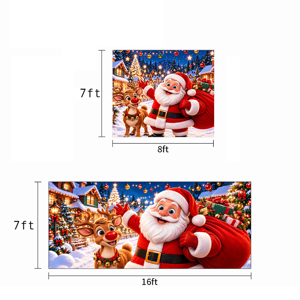 Christmas Garage Door Banner Decoration – Santa & Reindeer’s Festive Adventure
