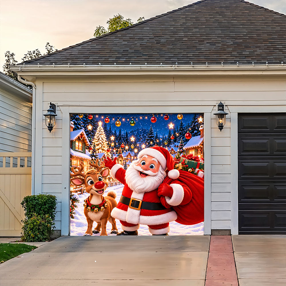 Christmas Garage Door Banner Decoration – Santa & Reindeer’s Festive Adventure
