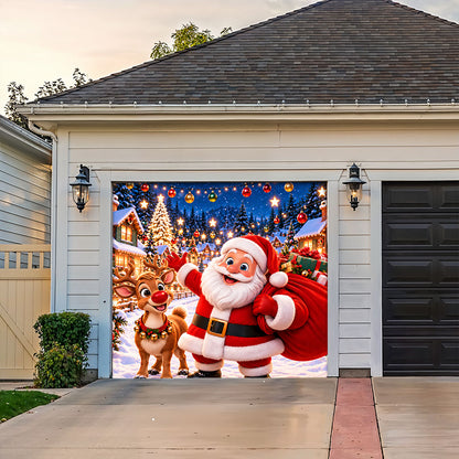 Christmas Garage Door Banner Decoration – Santa & Reindeer’s Festive Adventure
