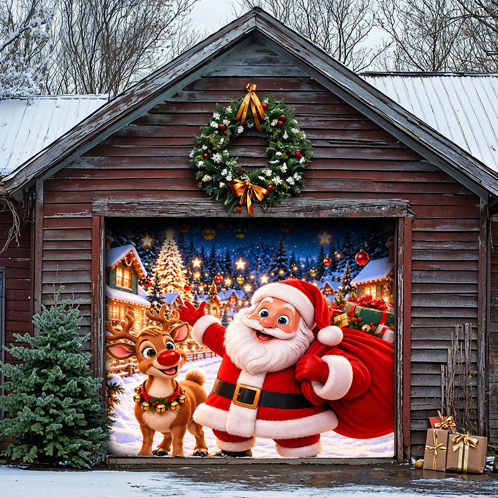 Christmas Garage Door Banner Decoration – Santa & Reindeer’s Festive Adventure