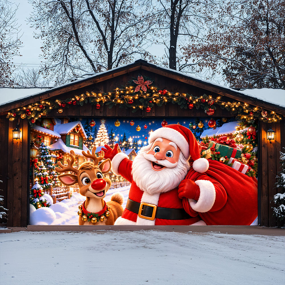 Christmas Garage Door Banner Decoration – Santa & Reindeer’s Festive Adventure