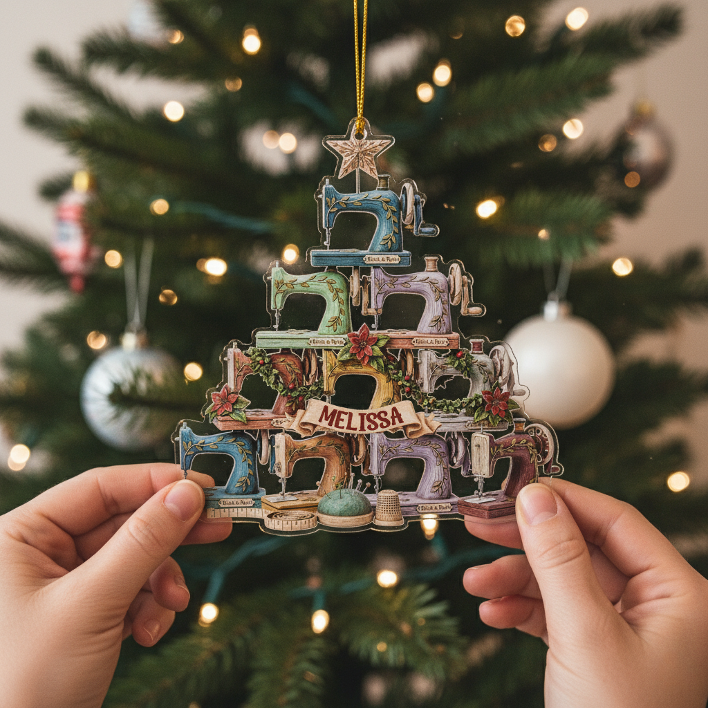Sewing Lovers 2D Acrylic Ornament The Sewing Machine Christmas Tree Personalized