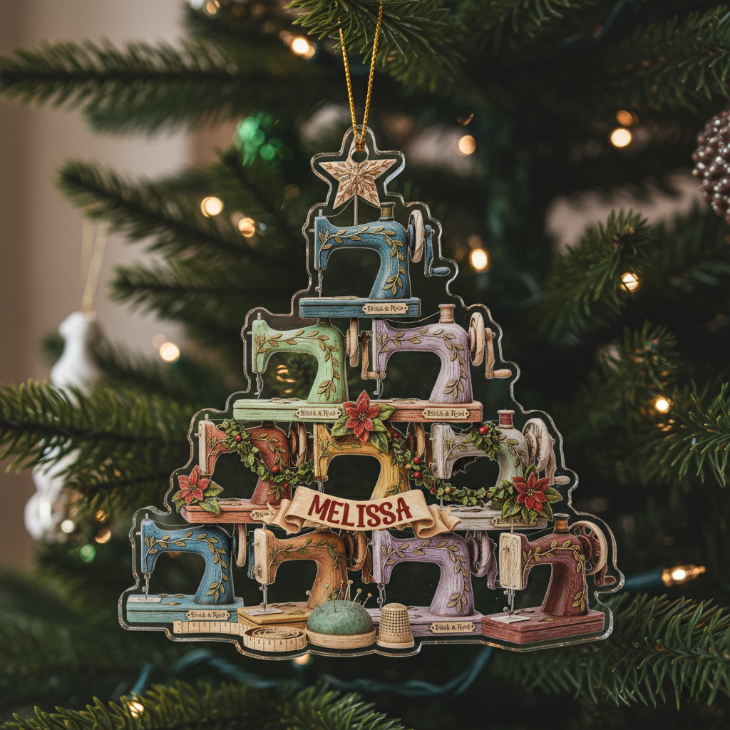Sewing Lovers 2D Acrylic Ornament The Sewing Machine Christmas Tree Personalized