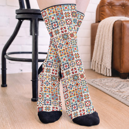 Sewing Lover Crew Socks Chromatic Quilt Grid