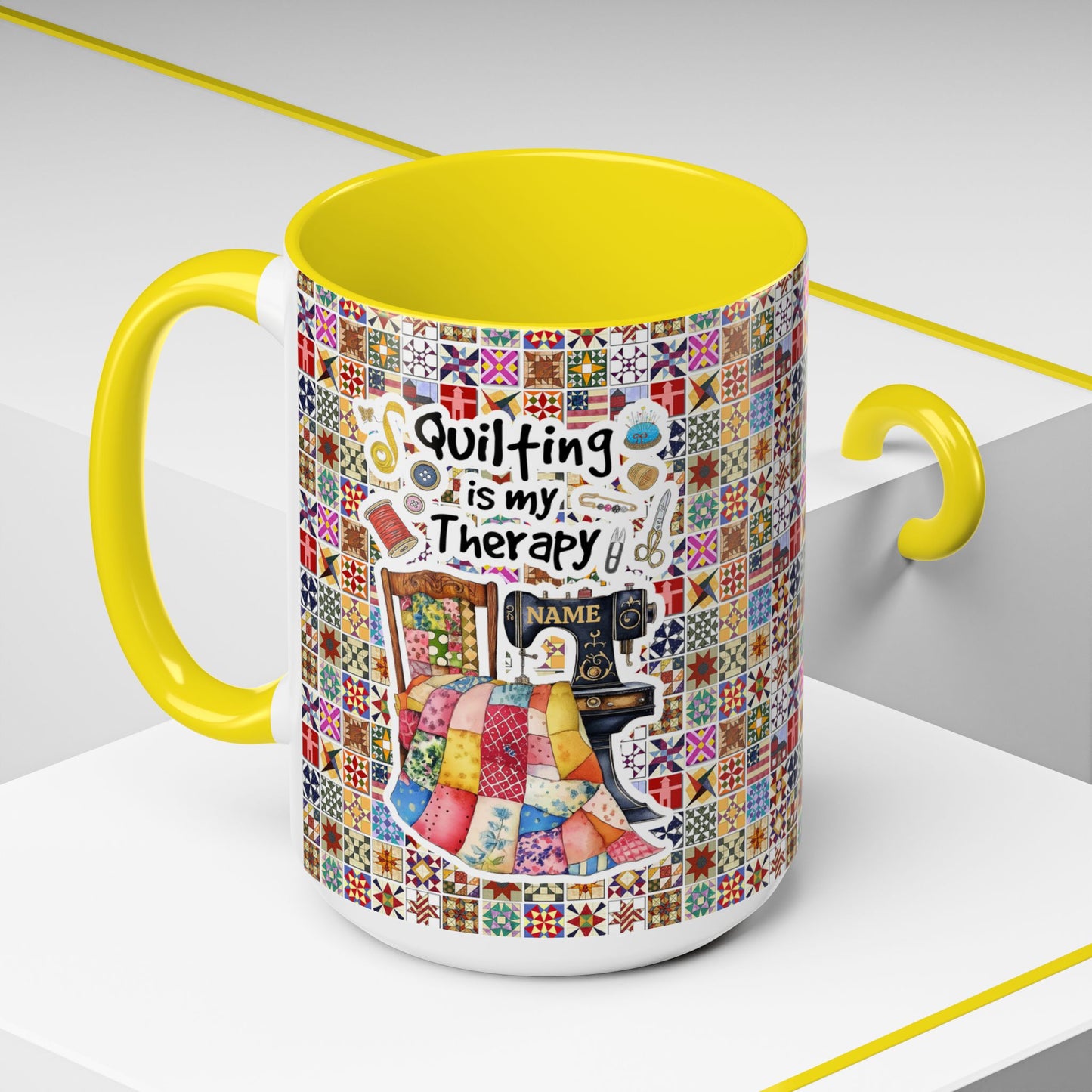 Quilting Lover Accent Mug Quilting Is My Therapy Personalized