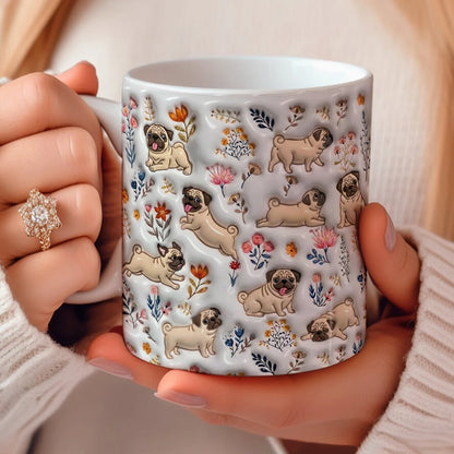 Pug Ceramic Mug Happy Field Flowers