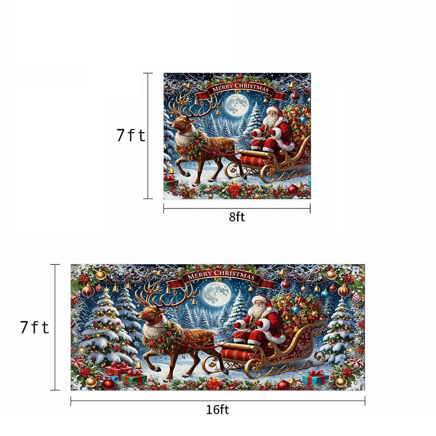 Christmas Garage Door Banner Decoration - Santa’s Sleigh Ride Spreading Cheer on a Winter’s Eve