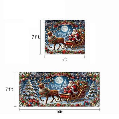 Christmas Garage Door Banner Decoration - Santa’s Sleigh Ride Spreading Cheer on a Winter’s Eve