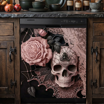 Skull Magnetic Dishwasher Cover Rose Beneath the Web