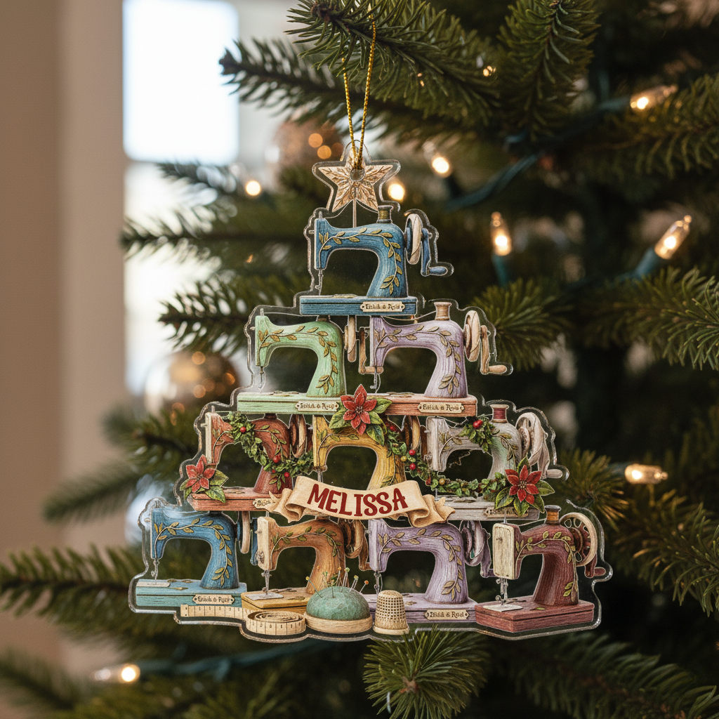 Sewing Lovers 2D Acrylic Ornament The Sewing Machine Christmas Tree Personalized