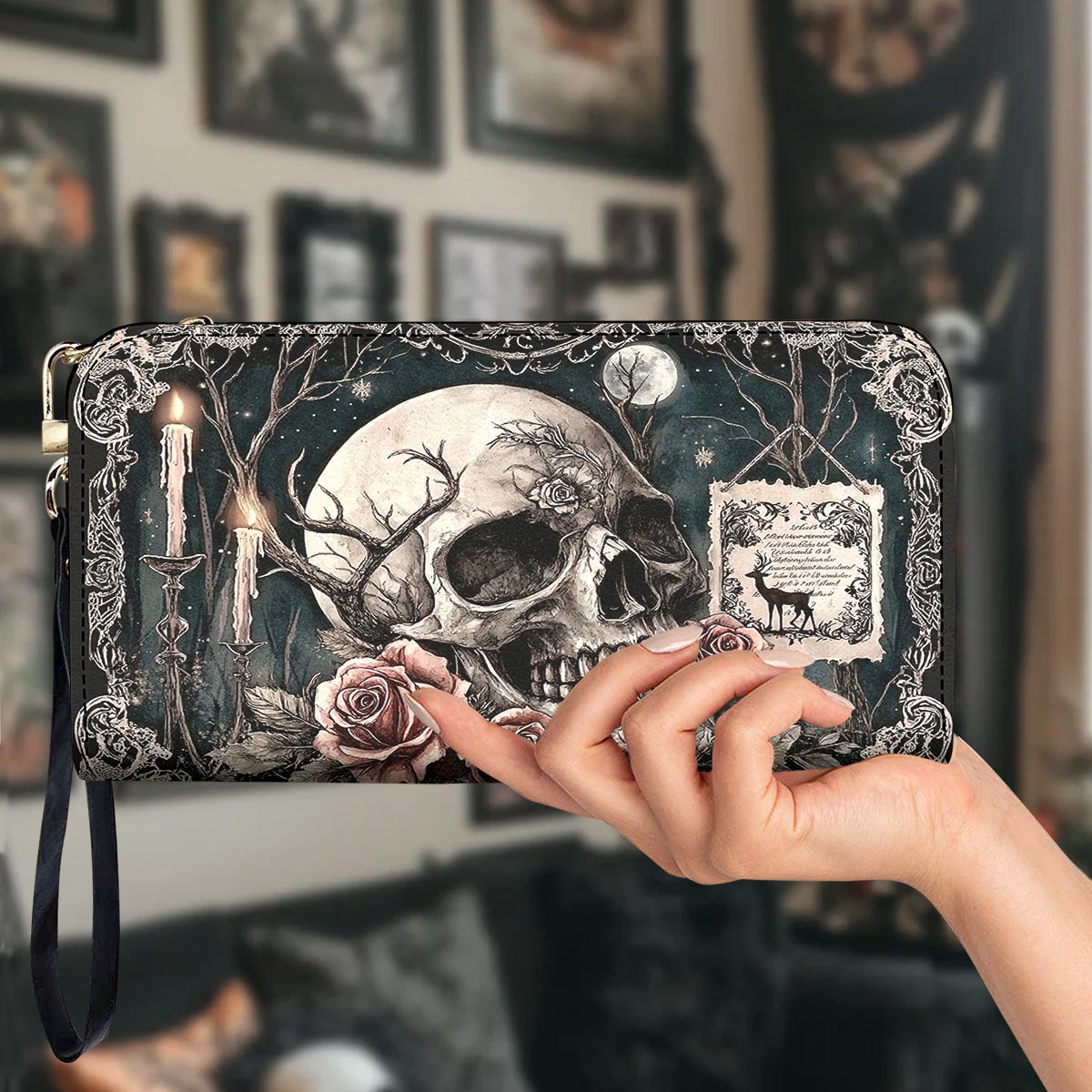 Gothic Skull Leather Wallet The Skull Beneath the Night Garden