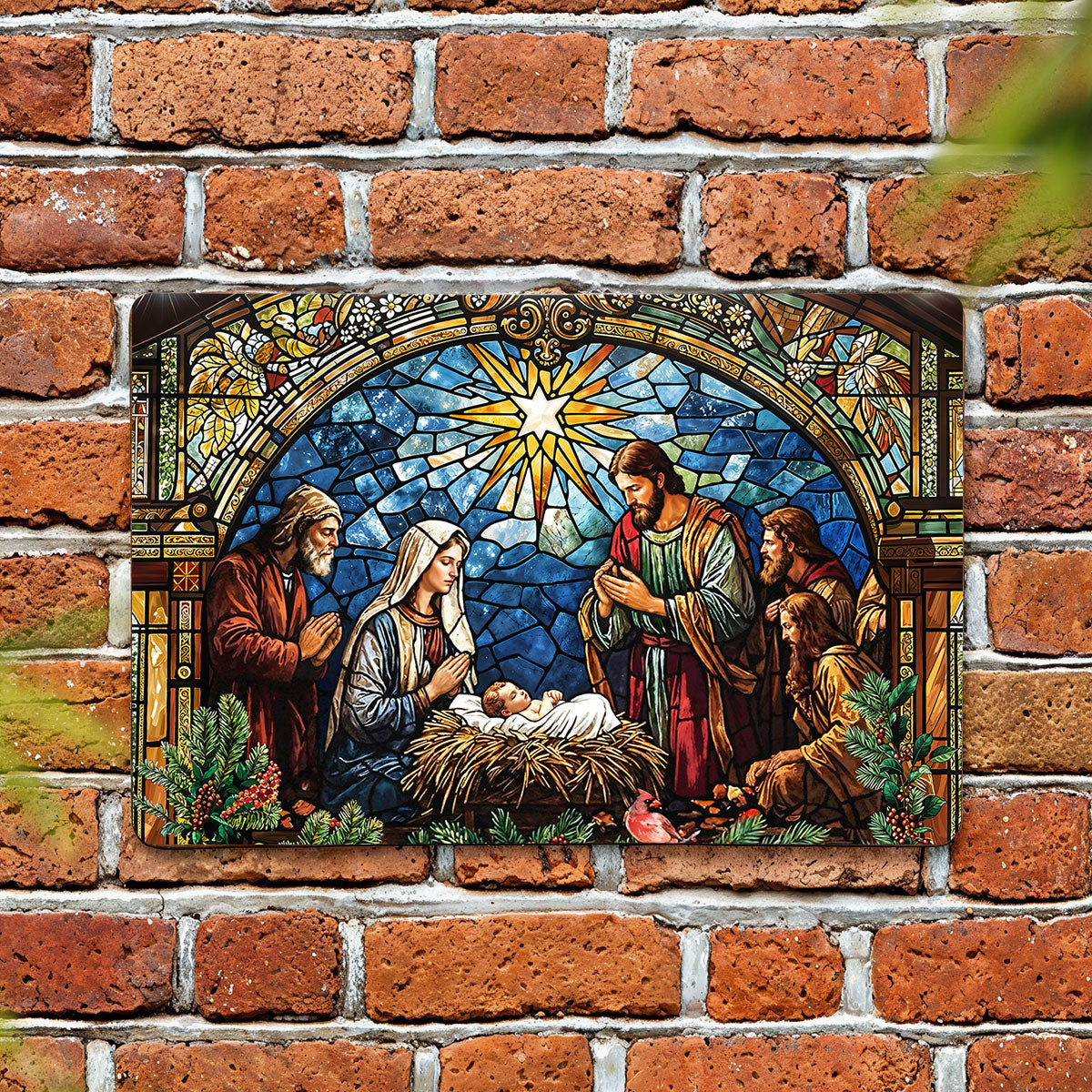 Christmas 2D Metal Sign The Holy Night in Stained Glass