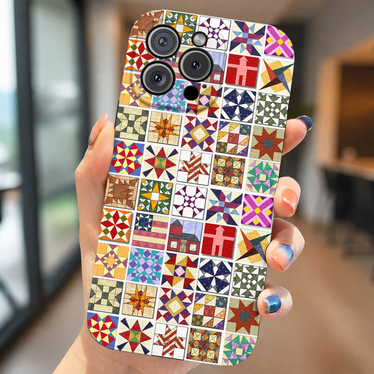 Sewing Lover Leather Phone Case Quilt Blocks