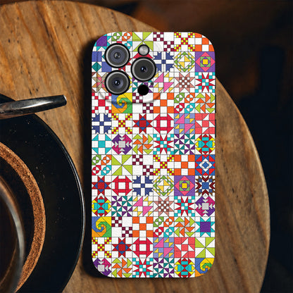 Sewing Lover Leather Phone Case Colorful Quilt Blocks