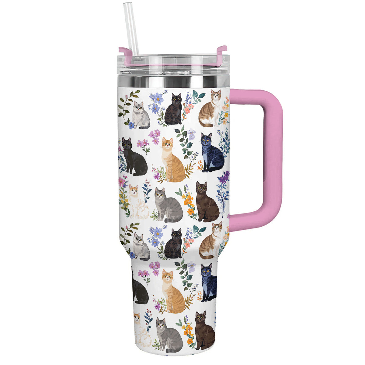 Cat 40 oz Tumbler Charming Floral Cats