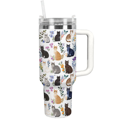 Cat 40 oz Tumbler Charming Floral Cats